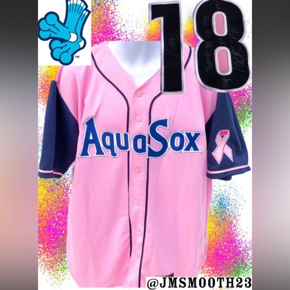 โพ๏ธ2006 Aquasox Steven Baron signed Jersey breastcancer awareness - Picture 4 of 15